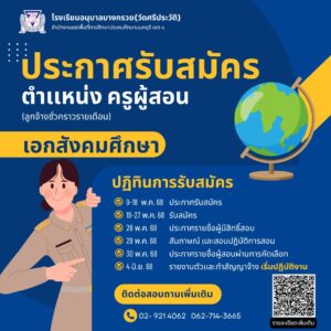 รับสมัครครู ครูอัตราจ้าง เอกสังคมศึกษา นนทบุรี บางกรวย ตลิ่งชัน 